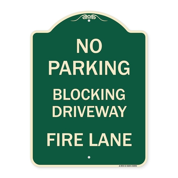 Signmission No Blocking Driveway Fire Lane Heavy-Gauge Aluminum Architectural Sign, 24" x 18", G-1824-23852 A-DES-G-1824-23852 - main